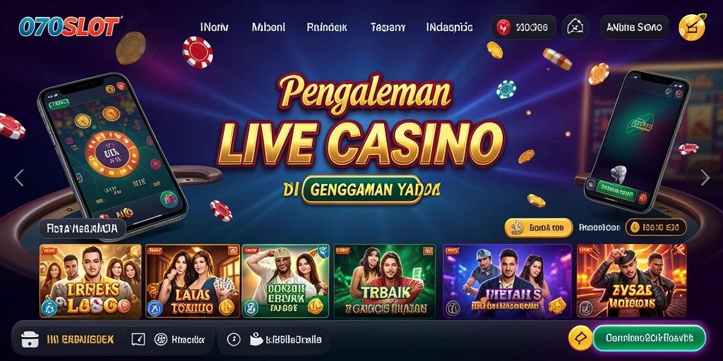 Tangkapan layar gameplay 070SLOT yang menampilkan dealer langsung dan suasana kasino.
