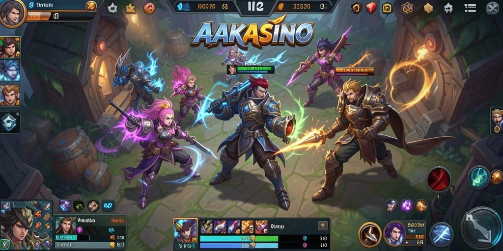 Gameplay MOBA AAKASINO yang penuh aksi dan strategi.