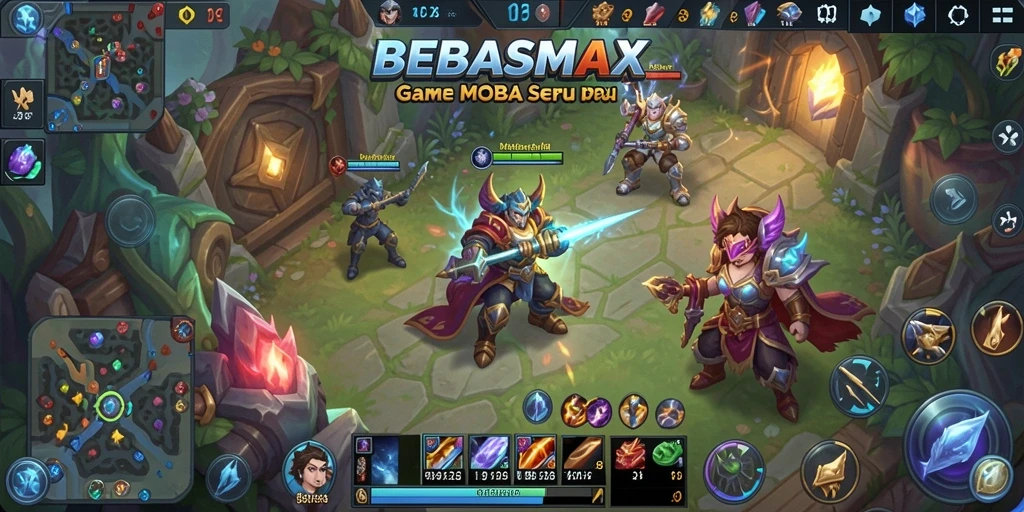 Tangkapan layar gameplay menampilkan aksi seru dalam pertandingan MOBA.