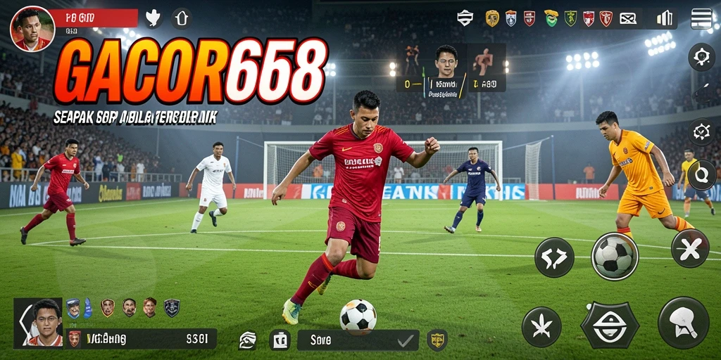 Tampilan gameplay GACOR668 dengan aksi sepak bola yang seru.