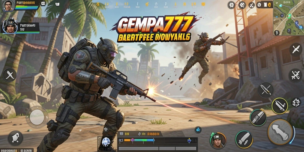 Tampilan gameplay GEMPA777 yang intens dalam pertarungan Battle Royale.