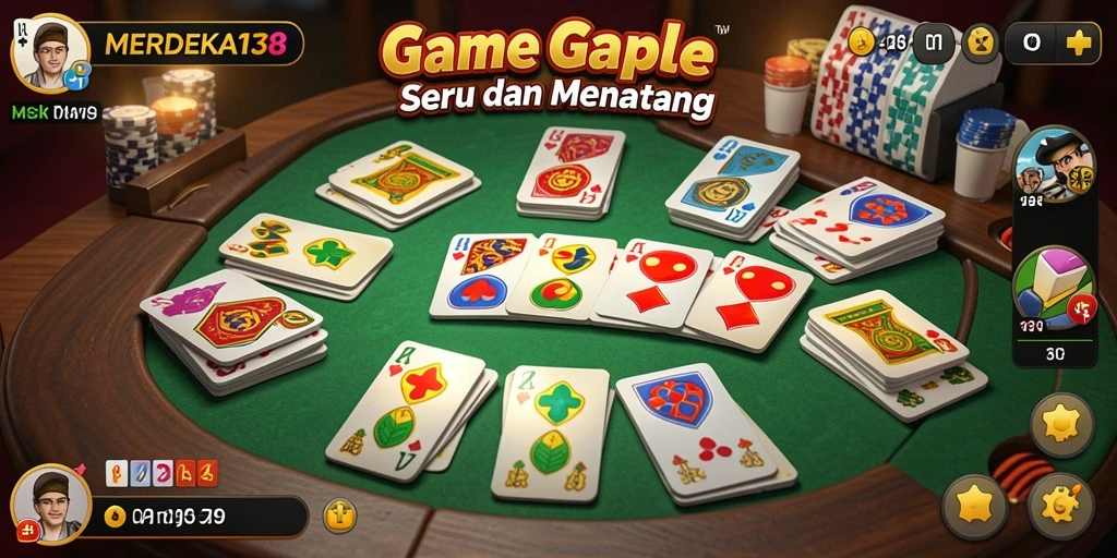 Tampilan gameplay seru dari permainan Gaple MERDEKA138 yang penuh tantangan.
