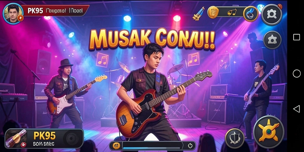 Screenshot gameplay PK95 yang menampilkan keseruan bermain musik.