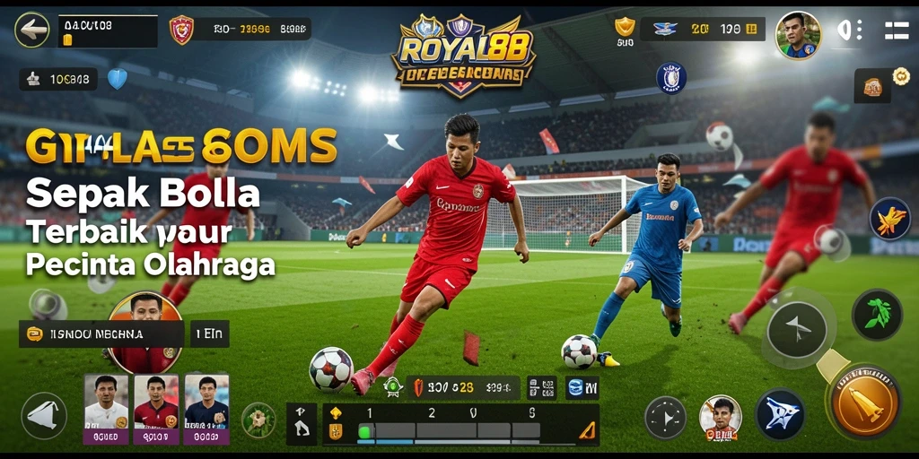 Tampilan gameplay mendebarkan dalam aplikasi ROYAL88 yang menampilkan aksi sepak bola.