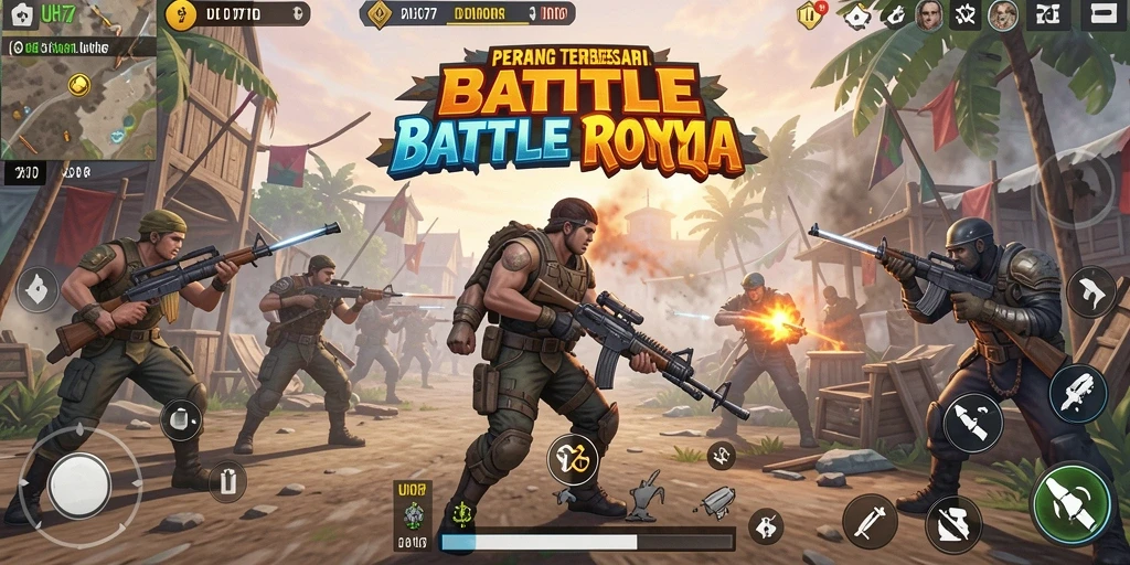 Gameplay UH77 yang seru dalam pertempuran Battle Royale.